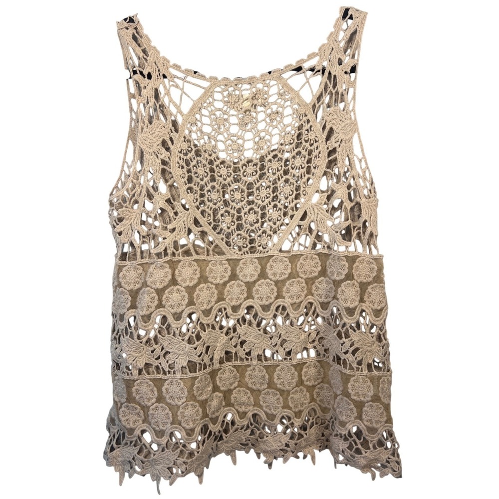 Love‎ Boho Cream Crochet Medium Tank Top Cottagecore Beach Vibes Costal Grandma - Picture 5 of 5